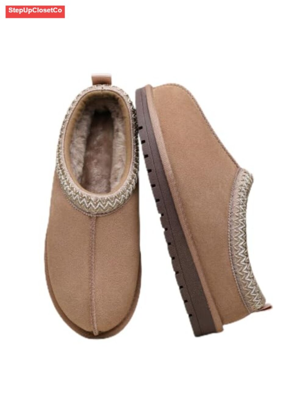 Suede Braided Mini Ankle Boots with Faux Fur Lining Warm Winter Slippers